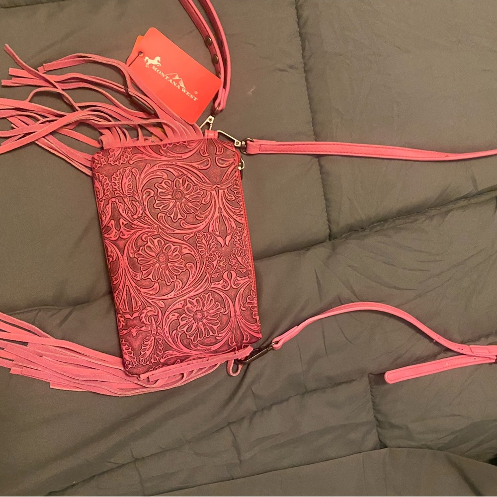 Montana West Pink Floral Embossed Crossbody Bag
